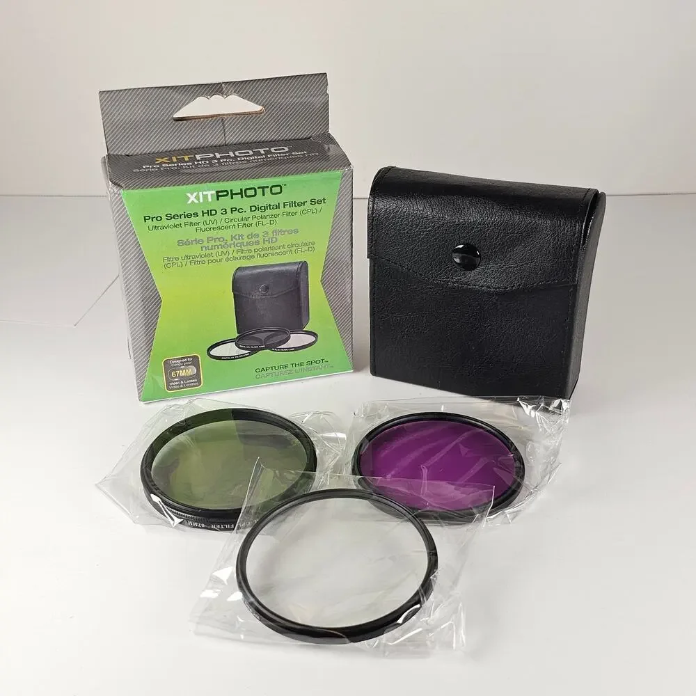XitPhoto 67mm Pro Series HD 3pc Filter Set UV CPL FLD w/Case for DSLR Cameras